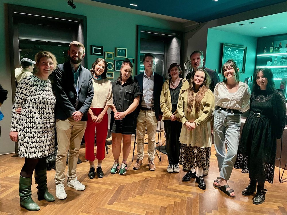 Photo of acting Consul General Jacques and Deputy Consul General Reen and Candice Gordan with creatives at Staatstheater Mainz