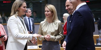Minister Helen McEntee at the Foreign Affairs Council in Brussels with HRVP Kaja Kallas and other EU ministers.