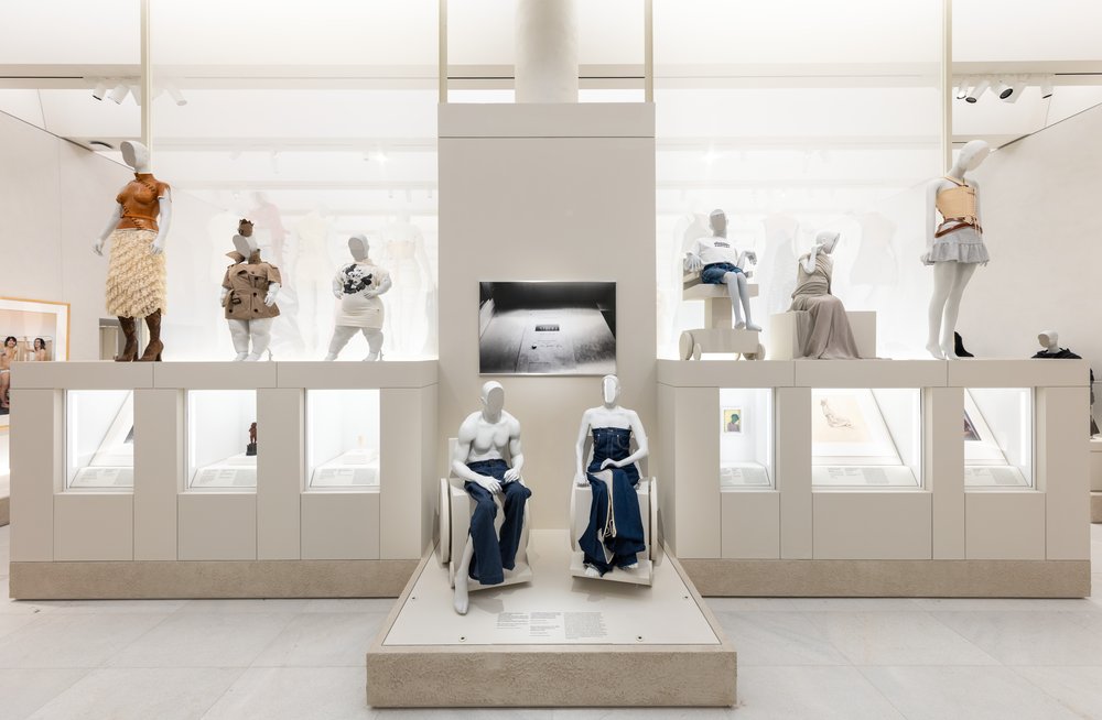 A display of disabled body mannequins wearing costume art pieces on display as part of the Costume Art exhibition.