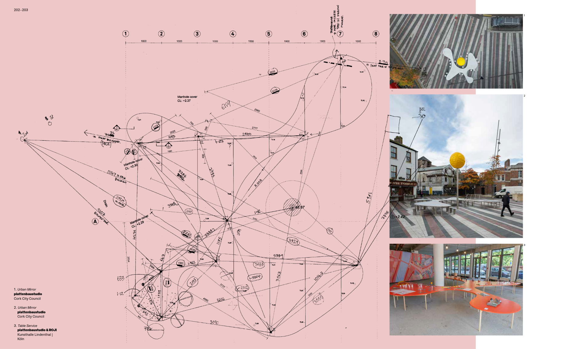 Architect drawinngs and curved spaces created from them