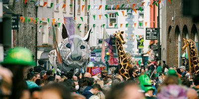 St Patrick's Day Parade with large floats in Kilkenny City