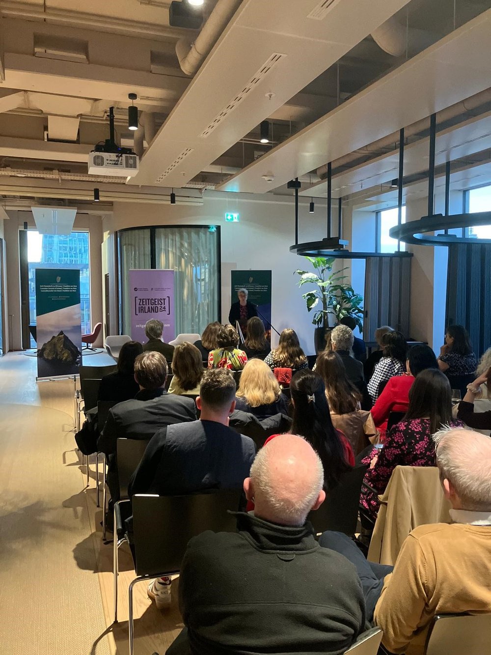 Photo of Ambassador Collins speaking at Christine Dwyer Hickey event