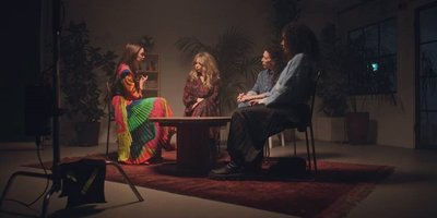 Four creatives sitting in a circle discussing creativity.