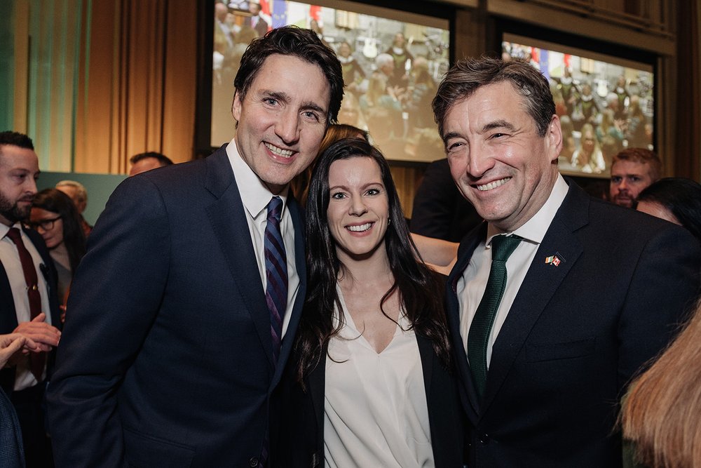 from left: Prime Minister Justin Trudeau, Sandra Moffat, Tourism Ireland, Irish Ambassador John Concannon