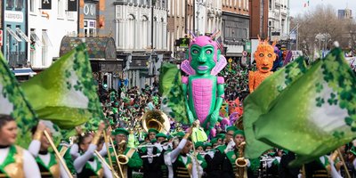 Inishowen Critters parade float in St Patrick's Day parade