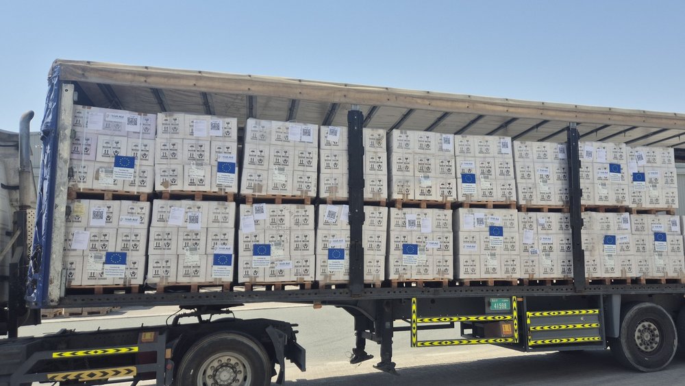 Ebola relief packages arriving by truck in the Democratic Republic of Congo.