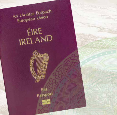 Image of an Irish passport book and two Irish passport cards.