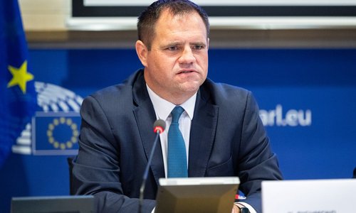 Minister Neale Richmond addressing the European Parliament Committee on Development in Brussels.