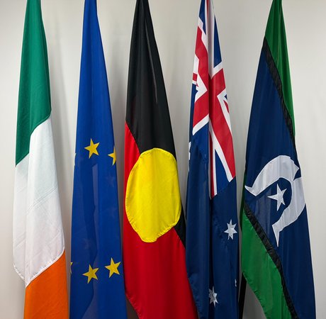 Irish, EU and Australian flags