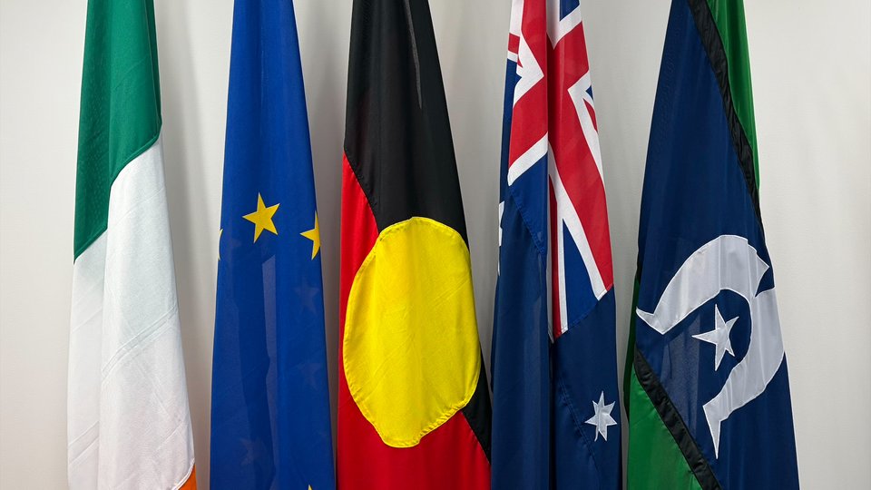 Irish, EU and Australian flags