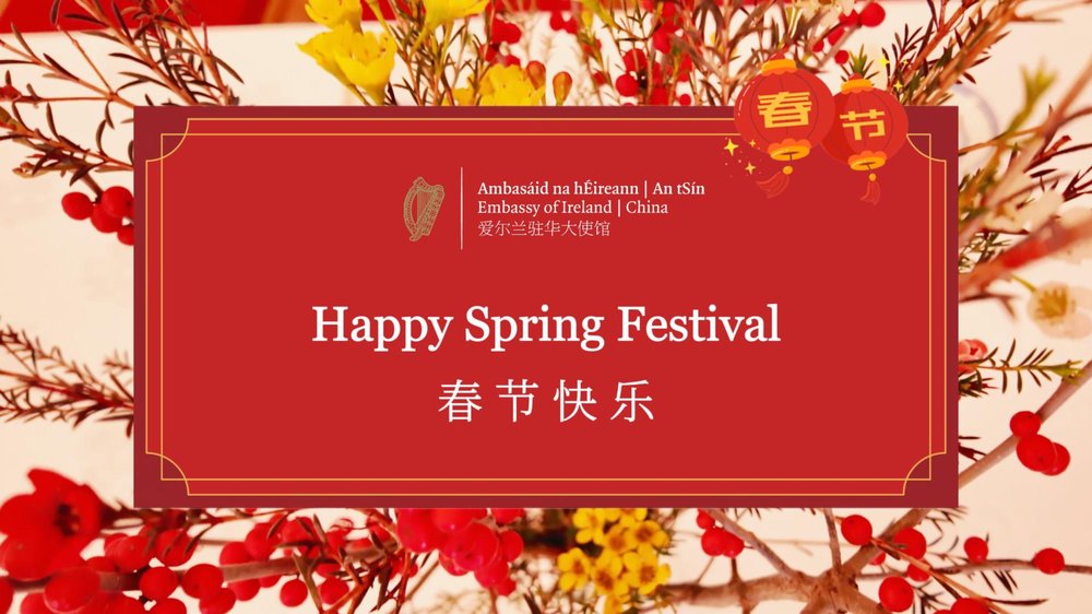 Text on red background reads Happy Spring Festival