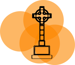 An icon of a church monument on an orange background