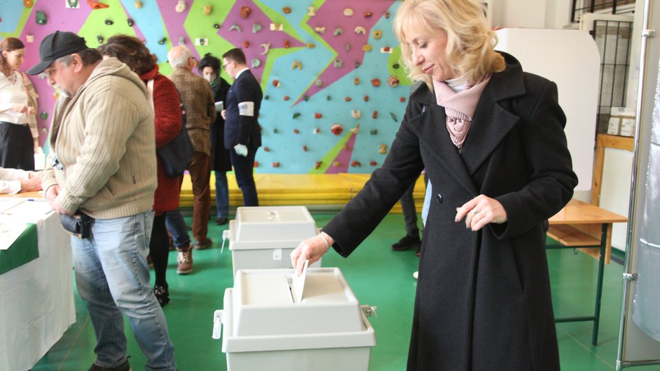 A voter casts her vote in Hungary's parliamentary elections