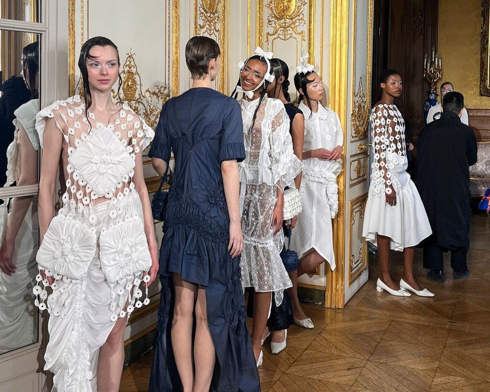 Female models in haute couture fashion designs