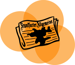 An icon of a newspaper on an orange background
