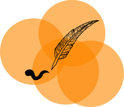 An icon of a feather quill on an orange background