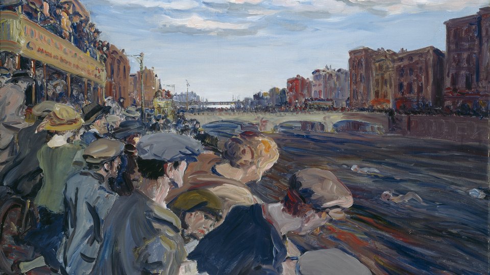 Jack B Yeats' The Liffey Swim painting of people swimming in the River Liffey
