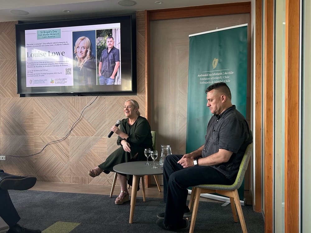 Playwright Louise Lowe speaking to a crowd
