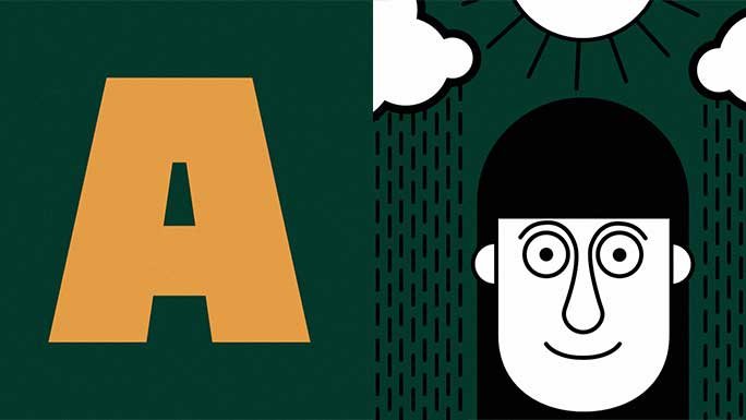 The letter A with a graphic of a woman