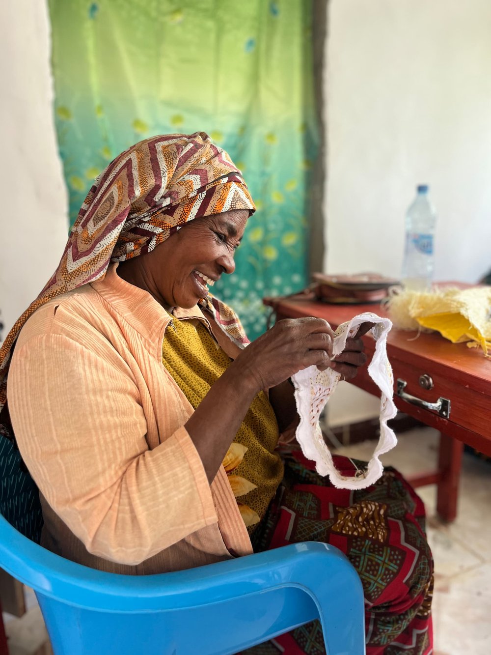 Member of Makamaka women’s group in her tailoring office in Chemba district