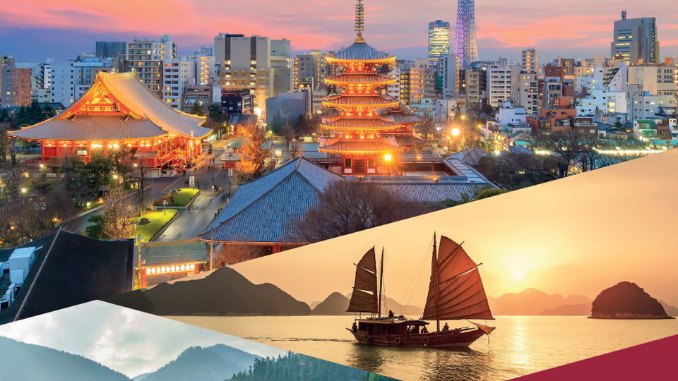 Collage of images of Asian cities.