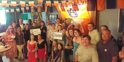 A group photo of people gathered for a pop up Gaeltacht in New York