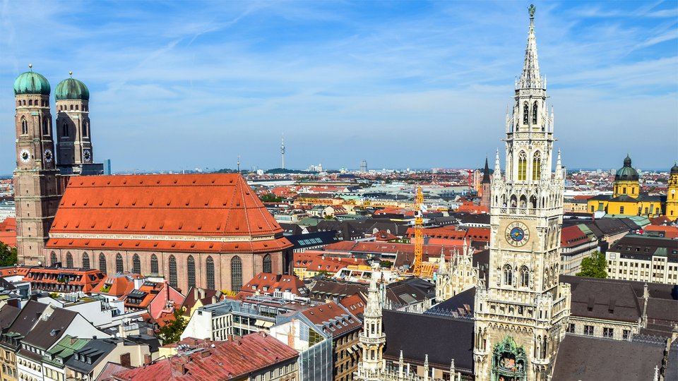 Munich skyline against a blue sky