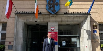 Ambassador Haughey in front of Mayor’s office in Opole