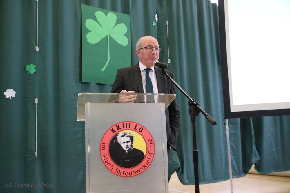 Ambassador Haughey during a meeting with students