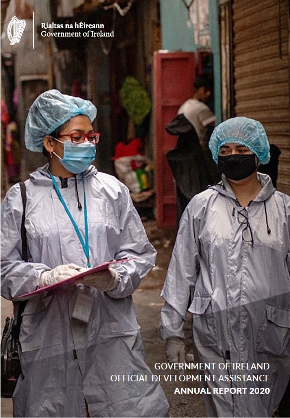 Cover of 2020 Annual Report showing two women in masks and protective wear