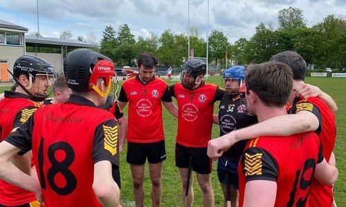 Brussels Craobh Rua hurling team huddle