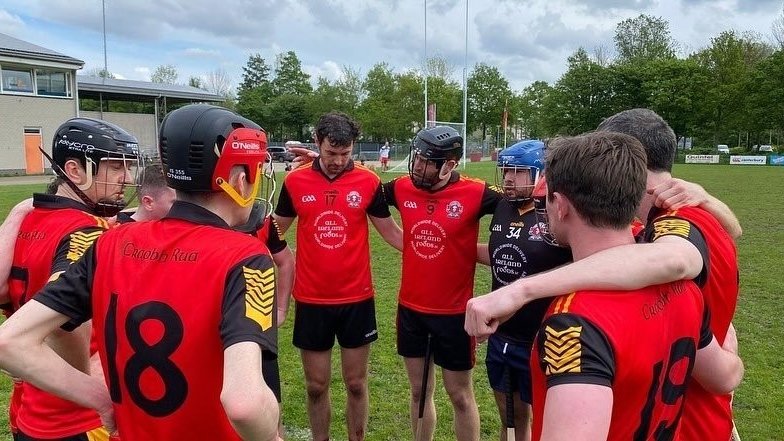 Brussels Craobh Rua hurling team huddle