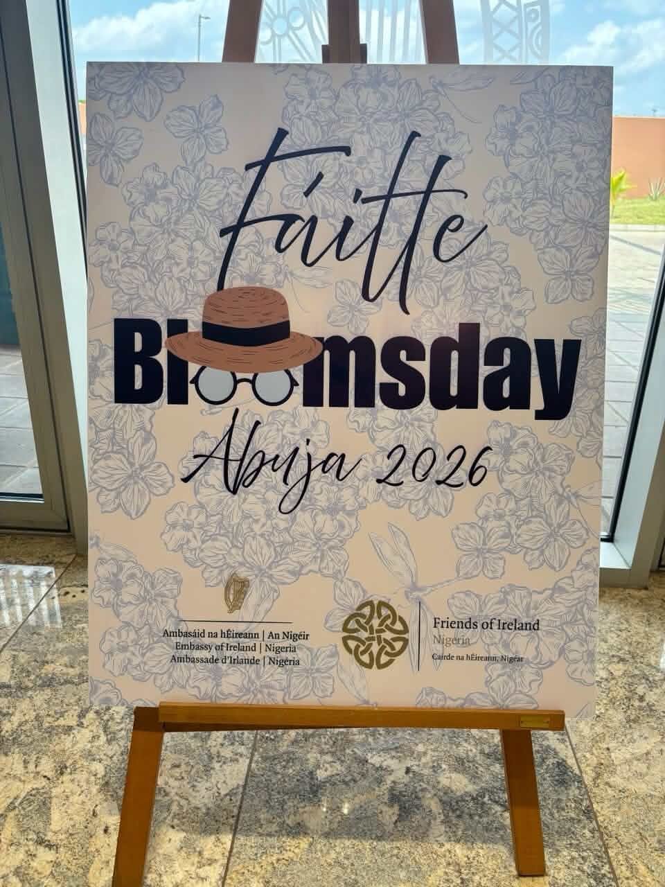 Event notice on an easel to welcome guests