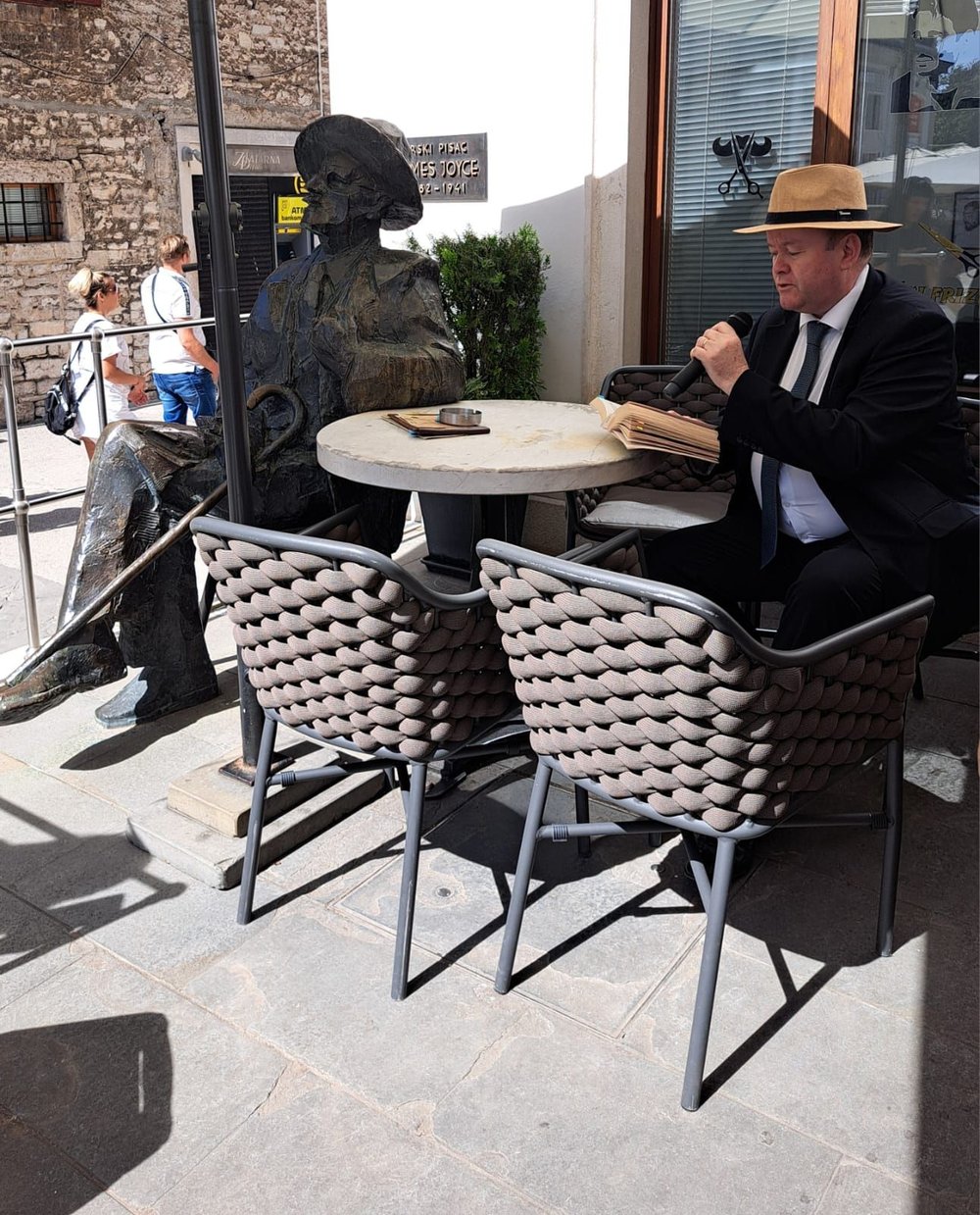 James Joyce statue outside Cafe Miramar in Pula
