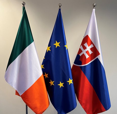 Irish, EU and Slovakia national flags