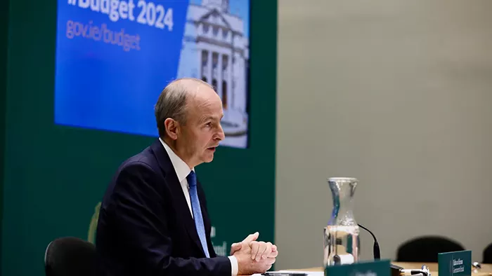 Tánaiste Micheál Martin speaking at a Budget 2024 press conference