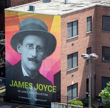 james joyce murals on side of red bricked building