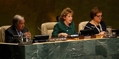 Geraldine Byrne Nason speaking at the CSW.