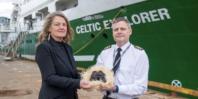 Caroilin Callery Chair -  National Famine Way, handing over the Bronze Shoes to Captain Dennis Rowan