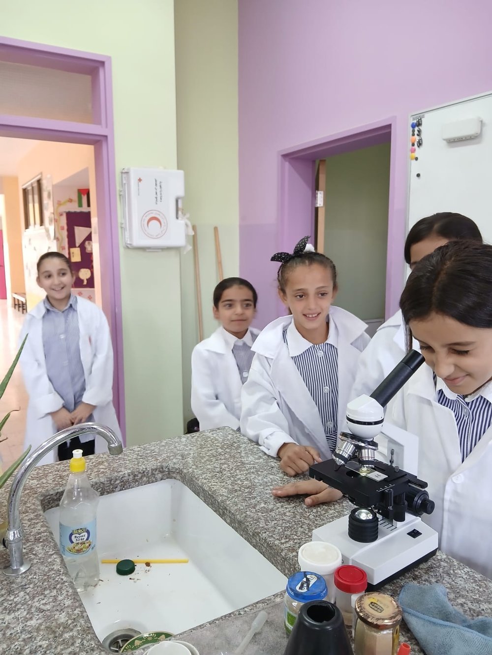 Girls in a lab in school