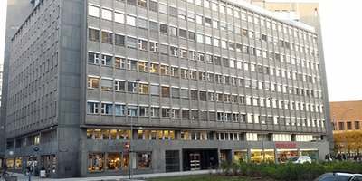 View of the outside of the Embassy building.