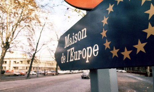 Europe House sign with EU stars