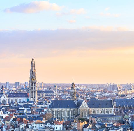 Skyline of Brussels at sunrise