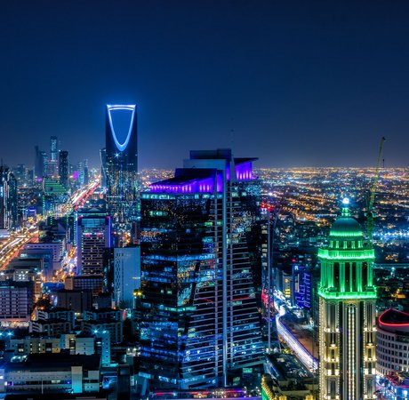 Skyline of Riyadh lit up at night