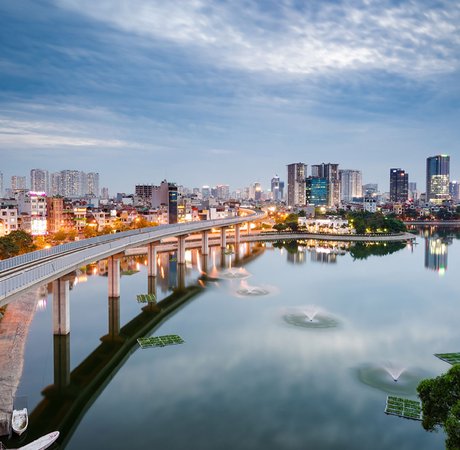 View of Hanoi skyline across the water