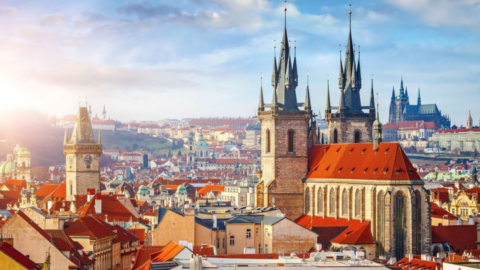 Skyline of Prague at sunset