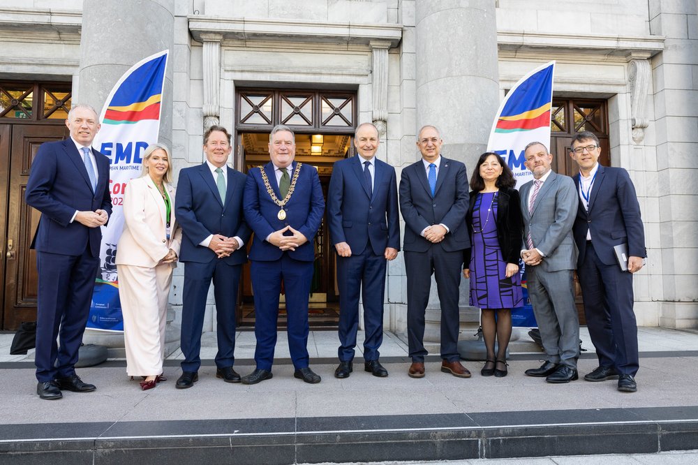 Collection of Ministers outside Cork City Hall on European Maritime Day 2025