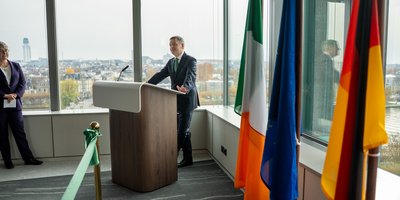 Paschal Donohoe speaking at a podium