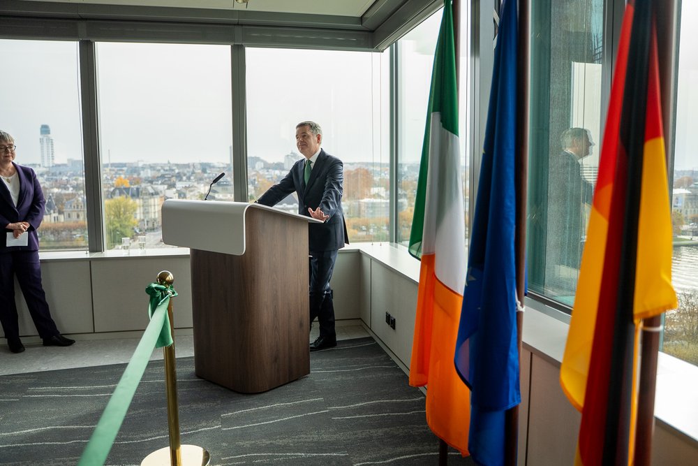 Paschal Donohoe speaking at a podium