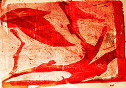 Red and white abstract artwork